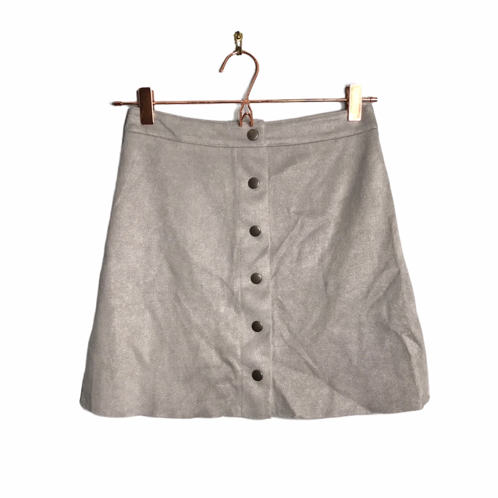 Sady&Lu | Gray Vegan Suede Button Down Mini Skirt •